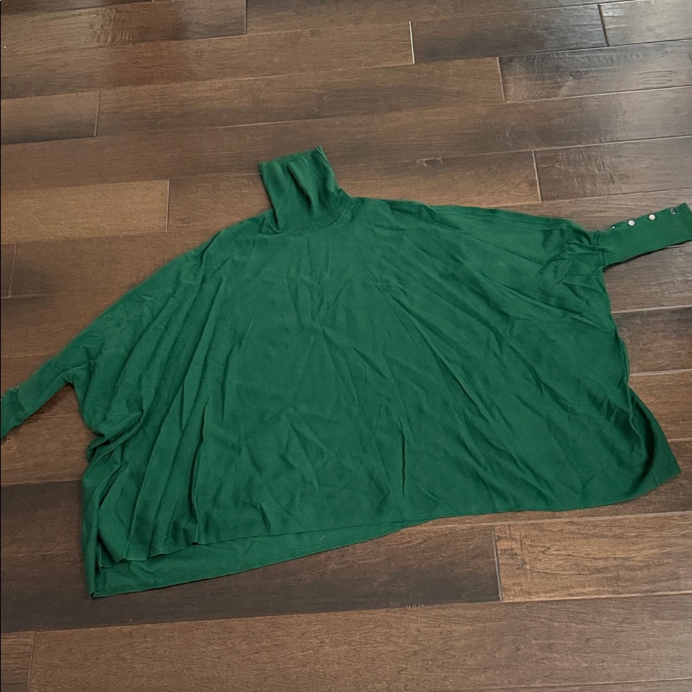 Alfani Green Turtleneck Poncho Sweater